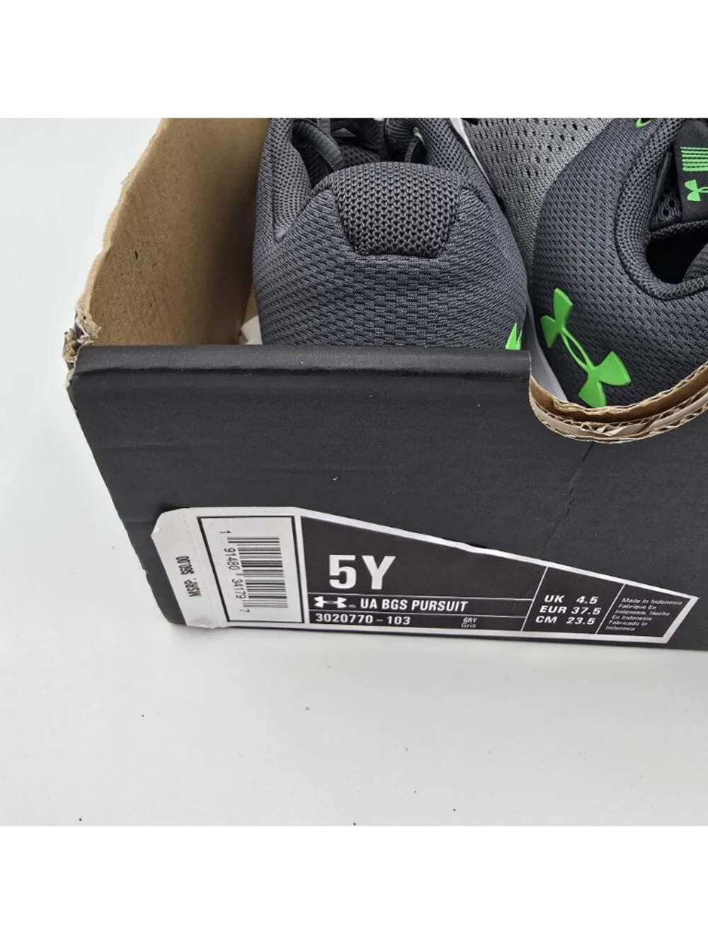 Under Armour Youth Mesh Running Shoes Gray Green Lightweight Breathable